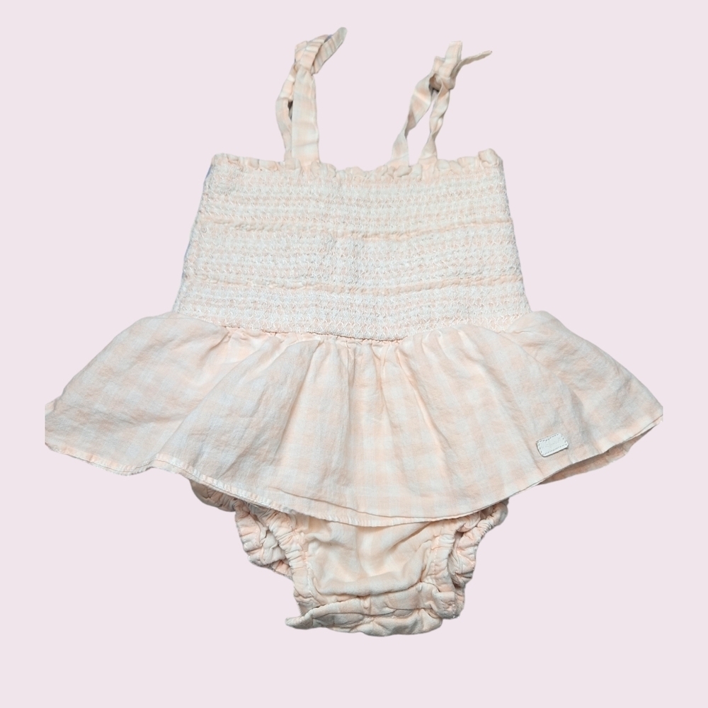 7 For All Mankind Baby Girl Pleated Pink Onesie Size 3/6 Months